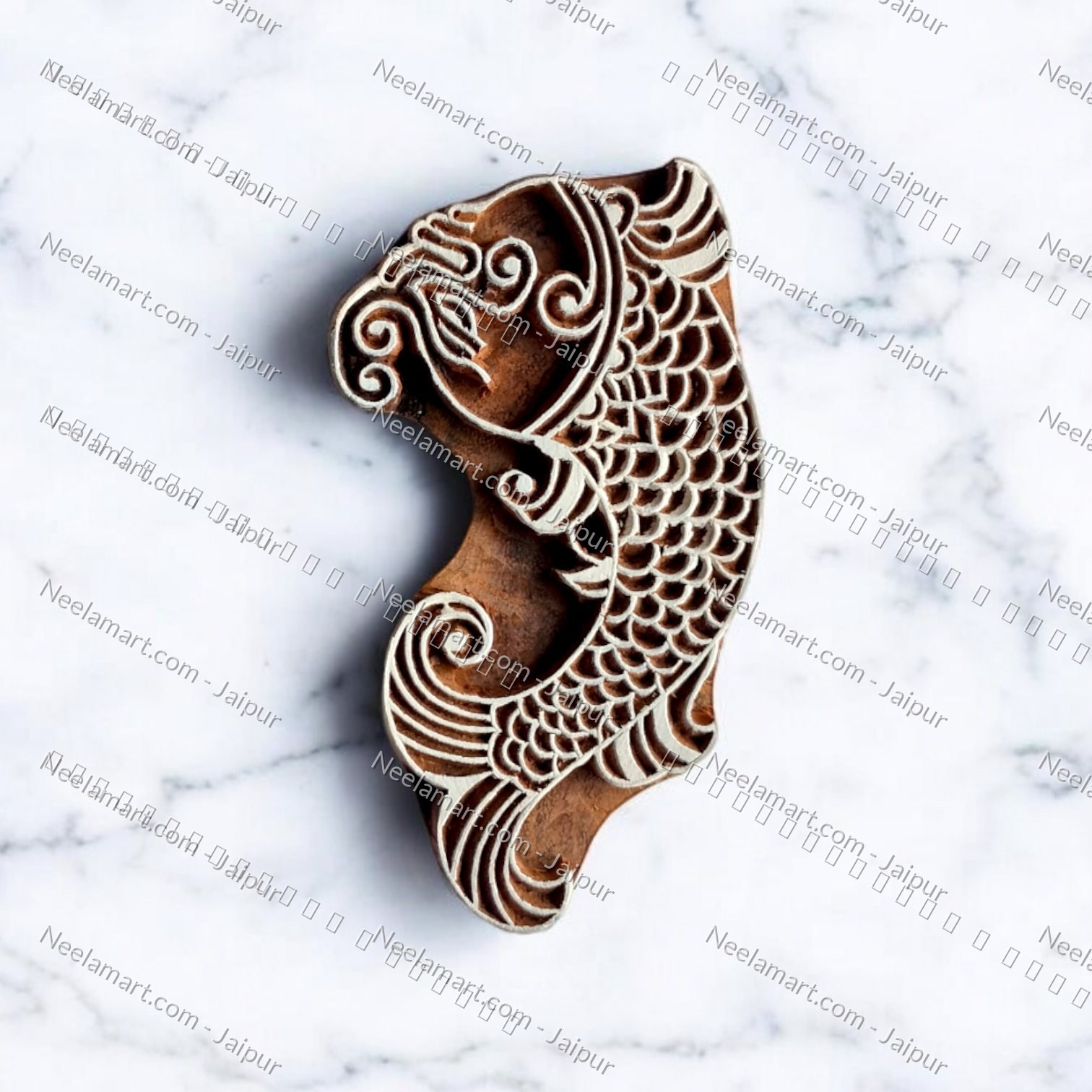 Hand-Carved Fish Block printed impression