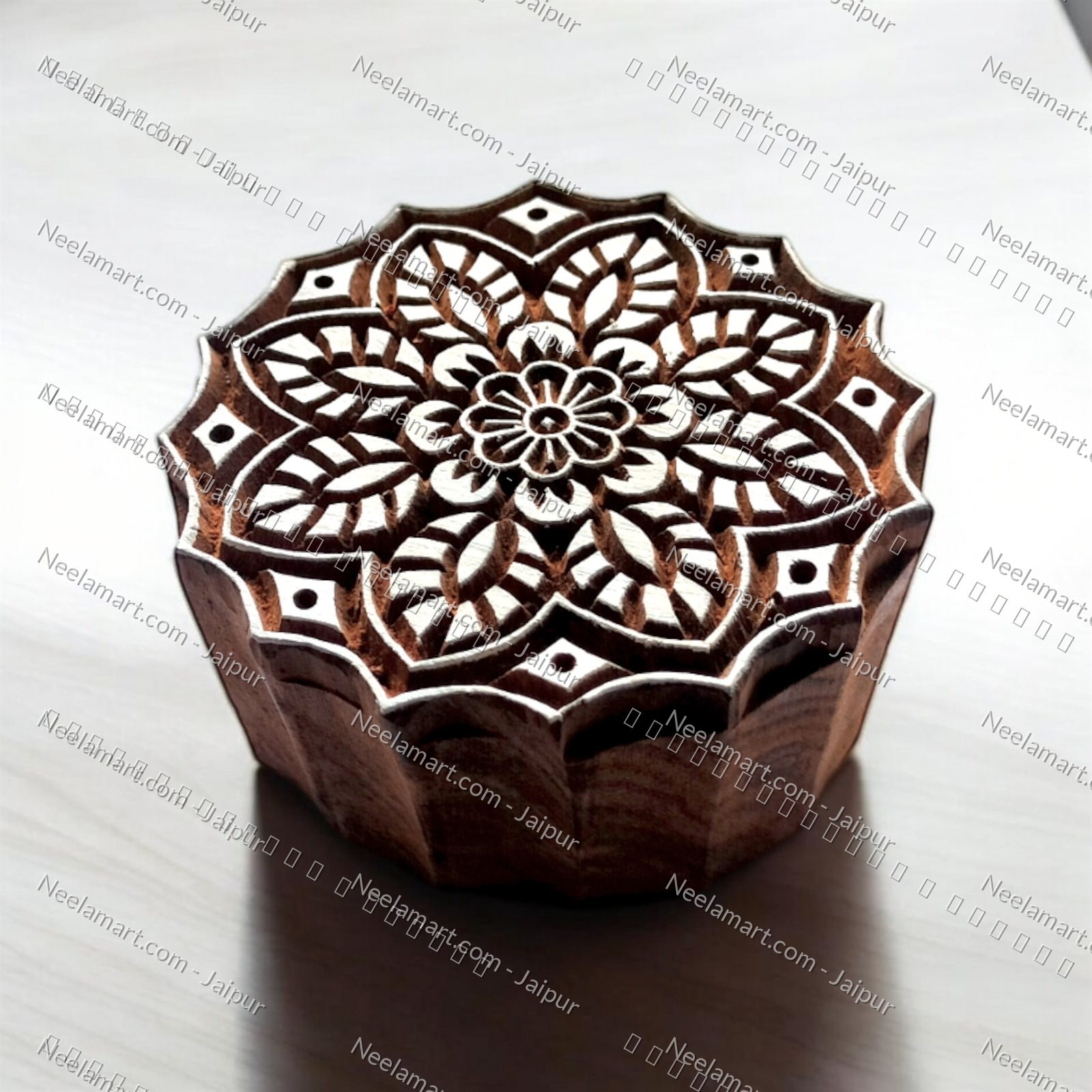 Intricate Botanical Floral Wooden Block