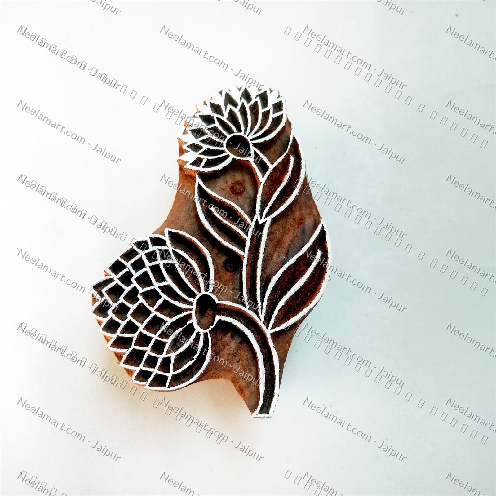 Intricate Botanical Floral Wooden Block