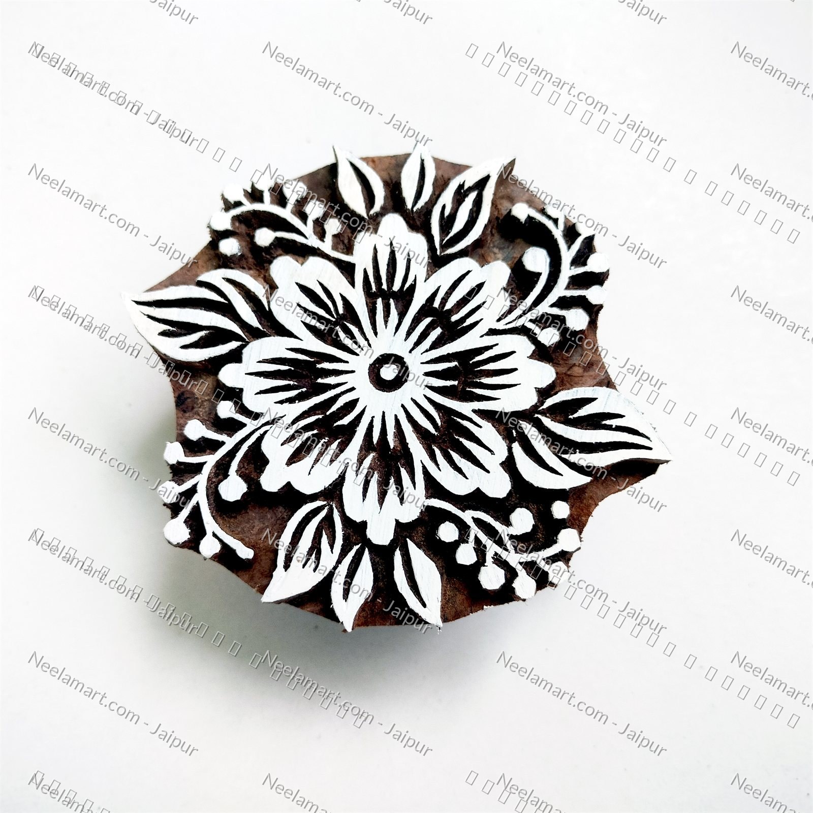 Intricate Botanical Floral Wooden Block