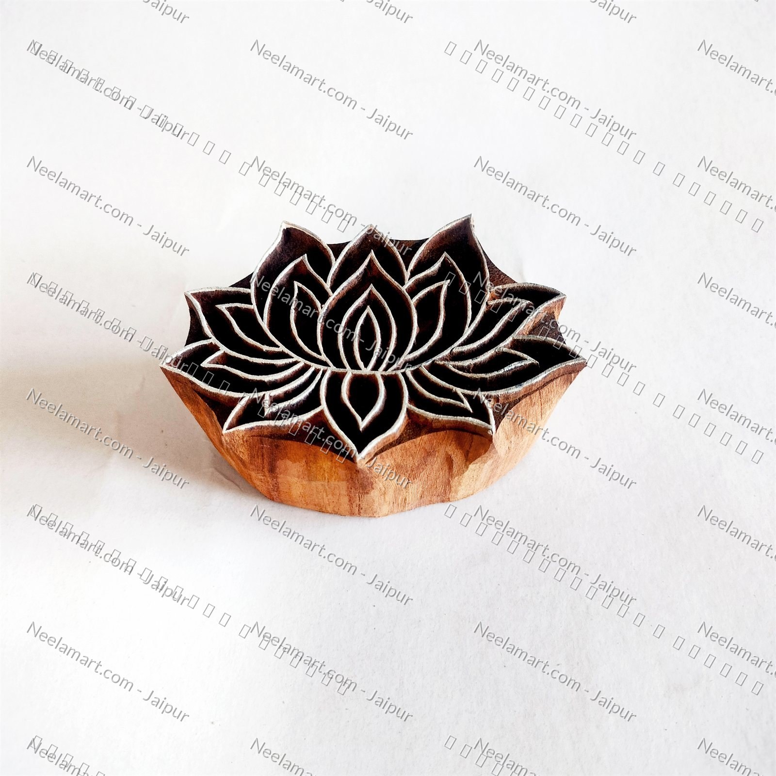 Intricate Lotus Flower Wooden Block
