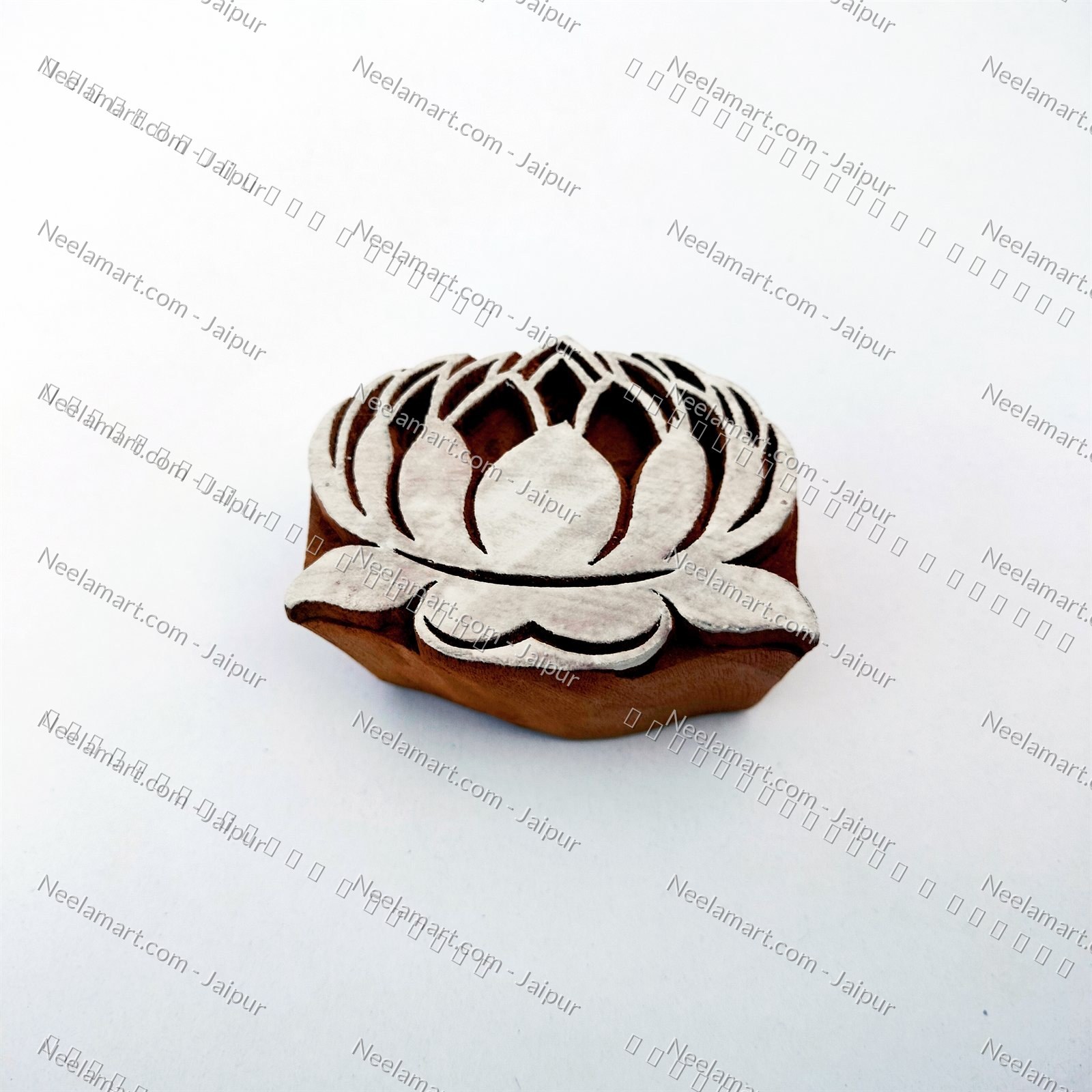 Intricate Lotus Flower Wooden Block